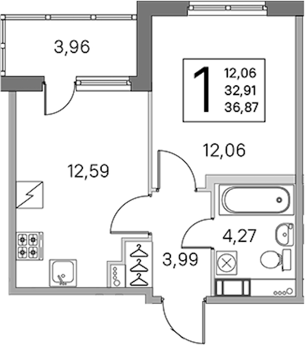 1-комнатная квартира 32.91 м², 5/5 эт., ЖК «ЮгТаун. Олимпийские кварталы»
